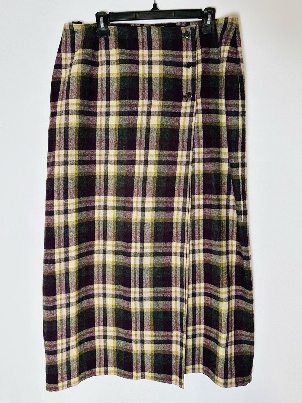 Vintage Nygard Collection Wool Blend Plaid Wrap Midi Skirt XL Academia